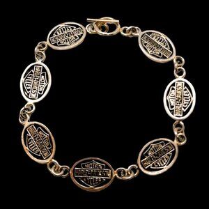 Vintage Harley Davidson 925 Sterling Silver Bar & Shield Logo Bracelet